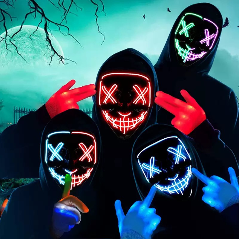 LED Glowing Black V-Shaped Mas - Led Purge Mask Halloween review and price